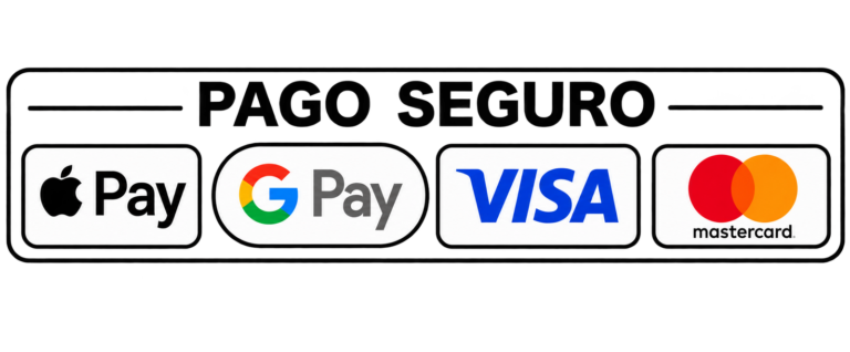 Métodos de pago: Visa, Mastercard, PayPal, Apple Pay, Google Pay
